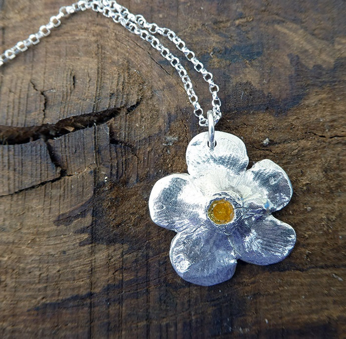 Jane Vernon Fine silver Primrose pendant with Cubic Zirconium 