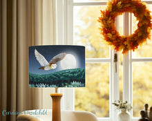 Load image into Gallery viewer, Ceridwen Hazelchild Design Barn owl organic cotton lampshade 30cm