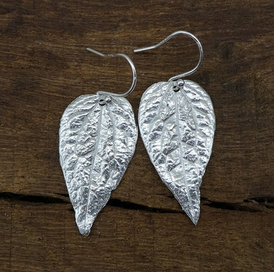 Jane Vernon Fine Silver large textured leaf earring 