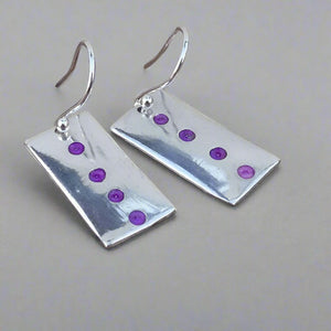 Jane Vernon Fine Silver and acrylic rectangle earrings, pinky purple spots