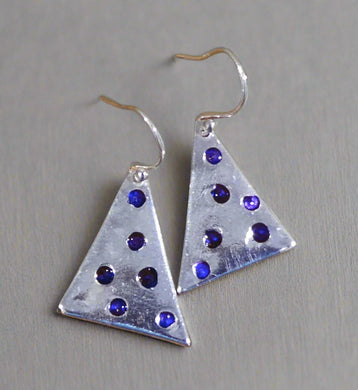 Jane Vernon Fine silver triangle earrings with purple dots