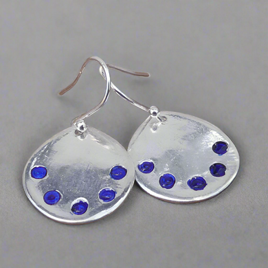 Jane Vernon Fine silver and acrylic oval indigo spotted earrings JV E8