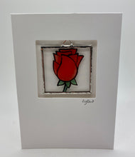 Load image into Gallery viewer, Liz Dart Stained Glass rose stained glass greetings card Stroud 
