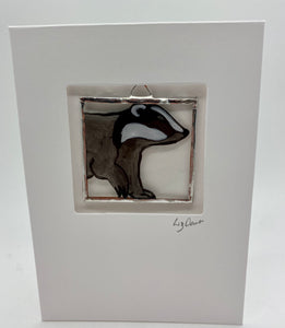 Liz Dart Stained Glass badger greetings card 
