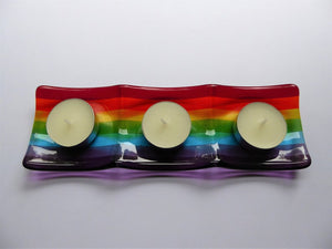 Eva Glass Design Rainbow fused glass tea light holder (EGD