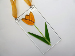 Eva Glass Design yellow tulip fused glass sun catcher (EGD TUY)