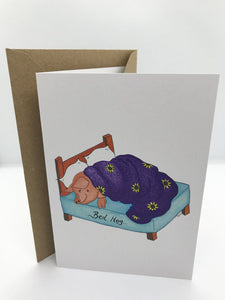 Bed hog greetings card (Lemon)