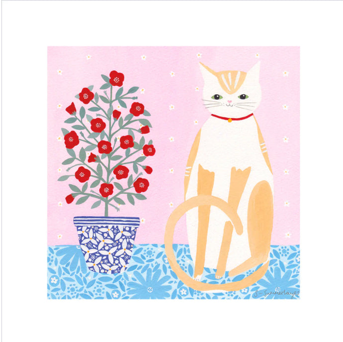 Sian Summerhayes “Cat with plant pot“ art print