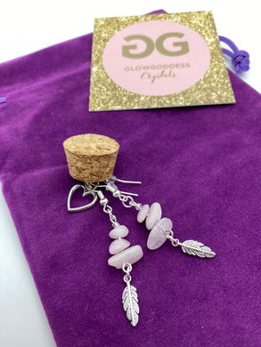 Kunzite and crystal earrings with feather  detail by JENNY14