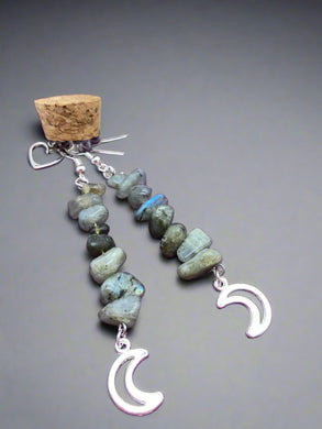 Labradorite earrings with moon detail