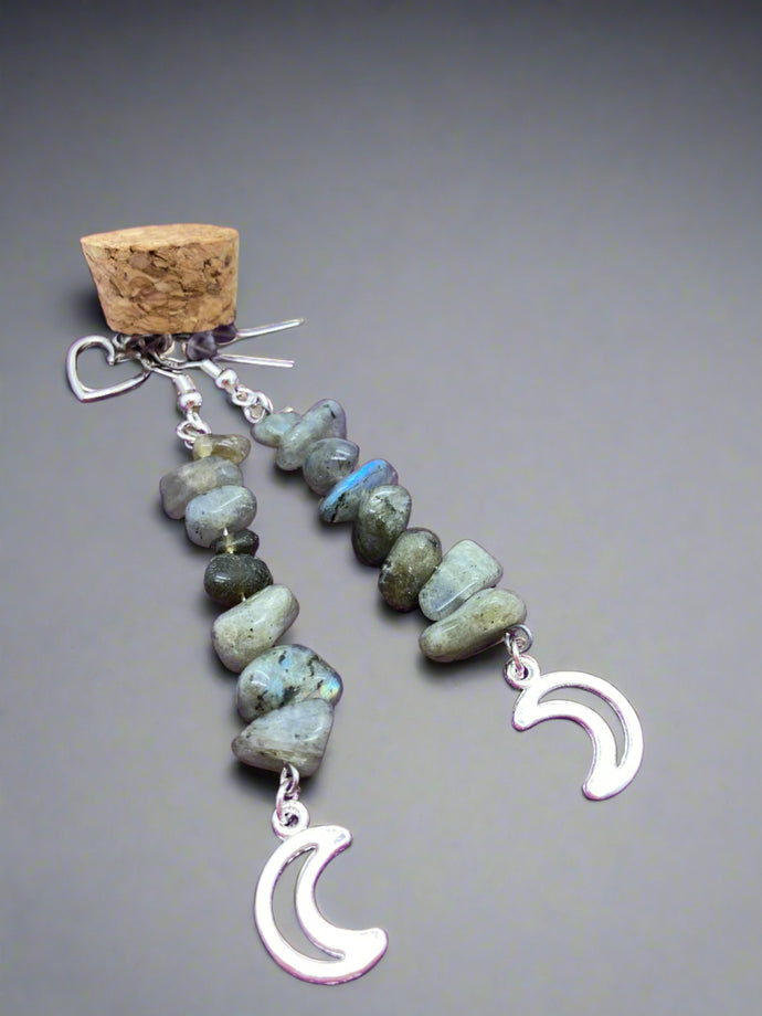 Labradorite earrings with moon detail