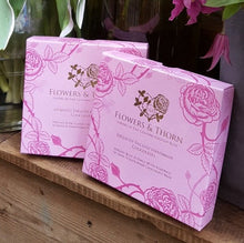 Load image into Gallery viewer, Flowers and Thorn Persian rose essence with raspberries in dark Ecuadorian chocolate bark (FANDT)