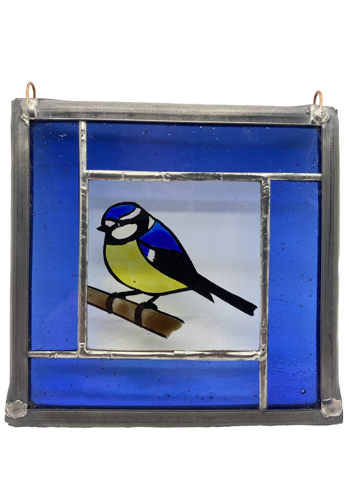 Liz Dart Stained Glass blue tit panel