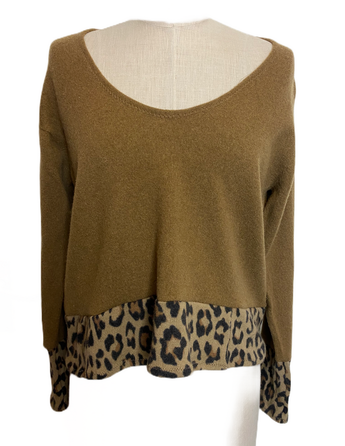Nimpy Clothing Upcycled 100% cashmere faun and leopard jumper small (Nimpy)