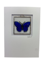 Load image into Gallery viewer, Liz Dart Stained Glass blue butterfly stained glass greetings card