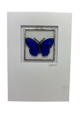 Liz Dart Stained Glass blue butterfly stained glass greetings card