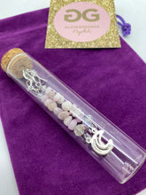 Load image into Gallery viewer, Kunzite and crystal earrings with moon detail by JENNY13