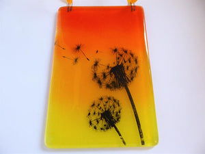 Eva Glass Design Orange and yellow dandelion fused glass suncatcher (EGD DDSC)