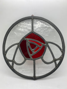 Liz Dart Stained Glass rose red round panel (LD)