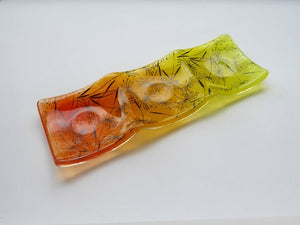 Eva Glass Design Orange and yellow dandelion fused glass tea light holder (EGD