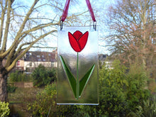 Load image into Gallery viewer, Eva Glass Design red tulip fused glass suncatcher (EGD TUR)