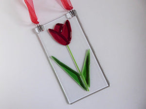 Eva Glass Design red tulip fused glass suncatcher (EGD TUR)