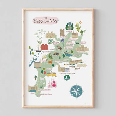 Stephanie Cole Design Cotswolds Map A3 print