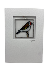 Load image into Gallery viewer, Liz Dart stained glass goldfinch stained glass greetings card 