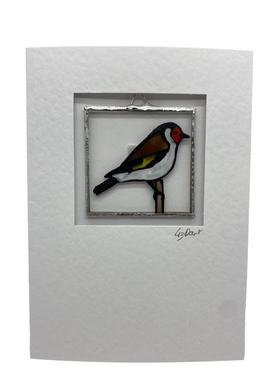 Liz Dart stained glass goldfinch stained glass greetings card 