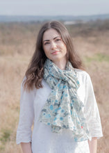 Load image into Gallery viewer, Susie Faulks Wild hare blue cotton scarf