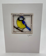 Load image into Gallery viewer, Liz dart stained glass bluetit greeting card 