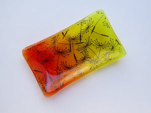 Eva Glass Design Orange and yellow dandelion clocks fused glass soap dish (EGD SDFS)