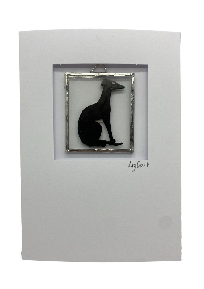 Liz Dart Stained Glass Whippet stained glass greetings card