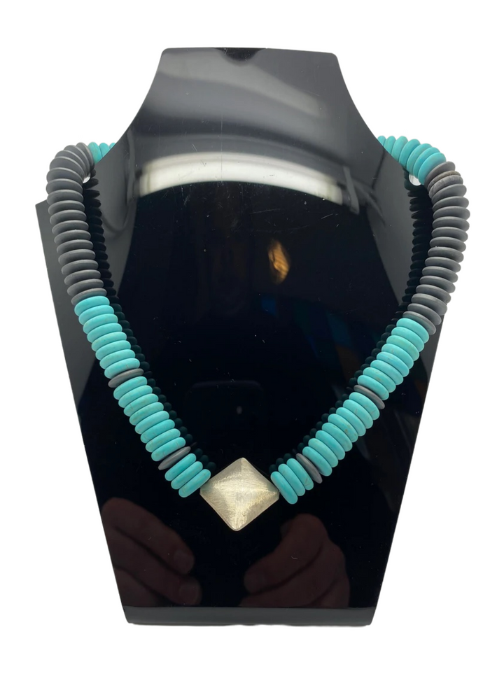 Jean French Turquoise, hematite and silver necklace (JF 56N)