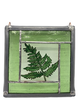 Load image into Gallery viewer, Liz Dart Stained Glass fern panel.
