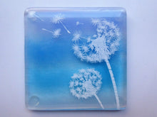 Load image into Gallery viewer, Eva Glass Design Blue and white dandelion fused glass coaster (EGD  CBD)