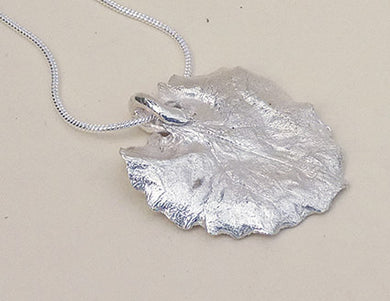 Jane Vernon Fine silver leopards bane leaf pendant 