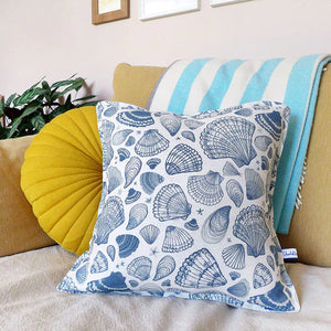 Charlotte Macey “Navy seashells” linen cushion (CMT 85)