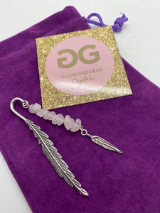 Rose Quartz and Tibetan silver feather bookmark by JENNY 10