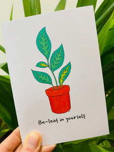 Lemon Street Cards "Be-leaf in yourself" greetings card 