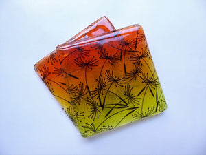 Eva Glass Design Orange and yellow dandelion fused glass coaster (EGD  CCS)