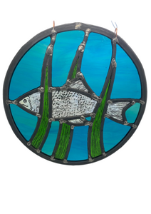Liz Dart Stained Glass round fish panel