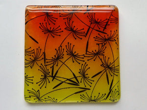 Eva Glass Design Orange and yellow dandelion fused glass coaster (EGD  CCS)