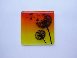 EvaGlass Design Orange and yellow dandelion fused glass coaster (EGD  CDS)