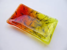 Load image into Gallery viewer, Eva Glass Design Orange and yellow dandelion clocks fused glass soap dish (EGD SDFS)