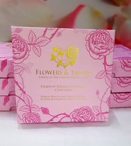 Flowers and Thorn Persian rose essence with almonds in dark Ecuadorian chocolate bark (FANDT)