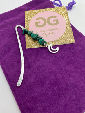 Malachite Tibetan silver bookmark with silver moon