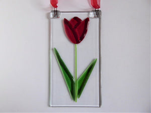 Eva Glass Design red tulip fused glass suncatcher (EGD TUR)