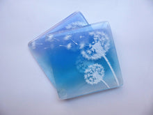 Load image into Gallery viewer, Eva Glass Design Blue and white dandelion fused glass coaster (EGD  CBD)