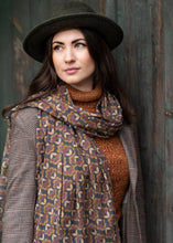 Load image into Gallery viewer, Susie Faulks Bloom brown cotton scarf 